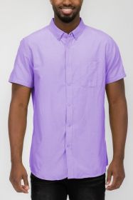 Weiv Men's Casual Short Sleeve Solid Shirts (Color: LILAC, size: 2XL)
