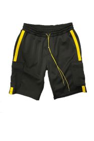 Two Stripe Cargo Pouch Shorts (Color: black yellow, size: L)