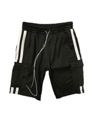 Two Stripe Cargo Pouch Shorts (Color: BLACK WHITE, size: 2XL)