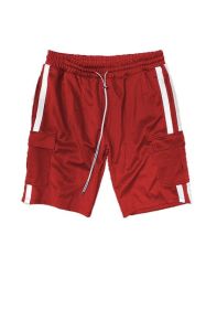 Two Stripe Cargo Pouch Shorts (Color: RED WHITE, size: 3XL)