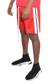 Side Stripe Tape Shorts (Color: Red, size: 2XL)