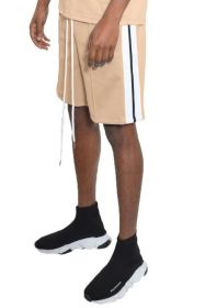 Side Stripe Tape Shorts (Color: Sand, size: XL)