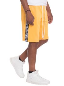 Weiv Mens Checkered Stripe Track Shorts (Color: Yellow, size: S)