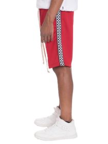 Weiv Mens Checkered Stripe Track Shorts (Color: Red, size: L)