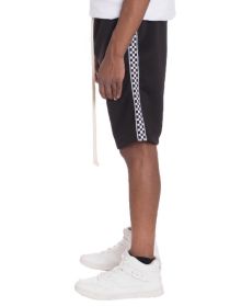 Weiv Mens Checkered Stripe Track Shorts (Color: Black, size: XL)