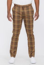 Weiv Mens Plaid Trouser Pants (Color: Brown, size: 30)