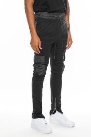Heathered Cotton Blend Joggers (Color: Black, size: L)