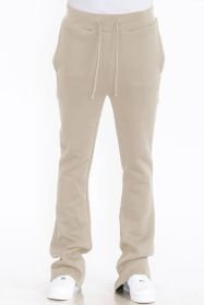 Mens Solid Fleece Flare Stacked PANTS (Color: OATMEAL, size: 34)
