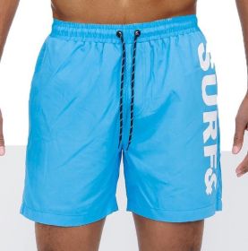 Solid Lined Beach Swim Text Swim Shorts (Color: Marina, size: XL)