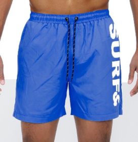 Solid Lined Beach Swim Text Swim Shorts (Color: Blue, size: S)