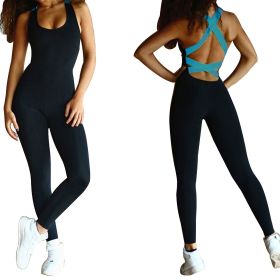 Women Sports YOGA Workout Gym Fitness Jumpsuit (Color: Blue, size: XXL)