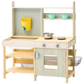 Wooden Mud Kitchen Outdoor Toy Play Kitchen Set for Kids Pretend Playset (Desktop Width: 35 inch)