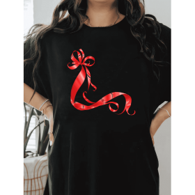 Casual Women's Cotton T-Shirt with Bow Detail - Trendy and Comfortable for Every Season (Style: 168)