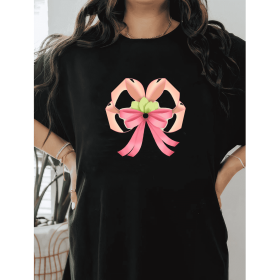 Casual Women's Cotton T-Shirt with Bow Detail - Trendy and Comfortable for Every Season (Style: 166)