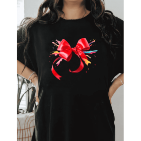Casual Women's Cotton T-Shirt with Bow Detail - Trendy and Comfortable for Every Season (Style: 161)