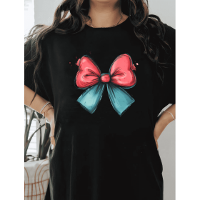 Casual Women's Cotton T-Shirt with Bow Detail - Trendy and Comfortable for Every Season (Style: 443)