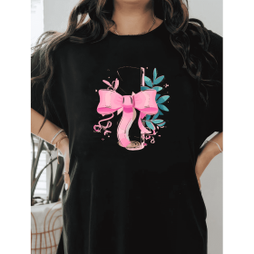 Casual Women's Cotton T-Shirt with Bow Detail - Trendy and Comfortable for Every Season (Style: 425)